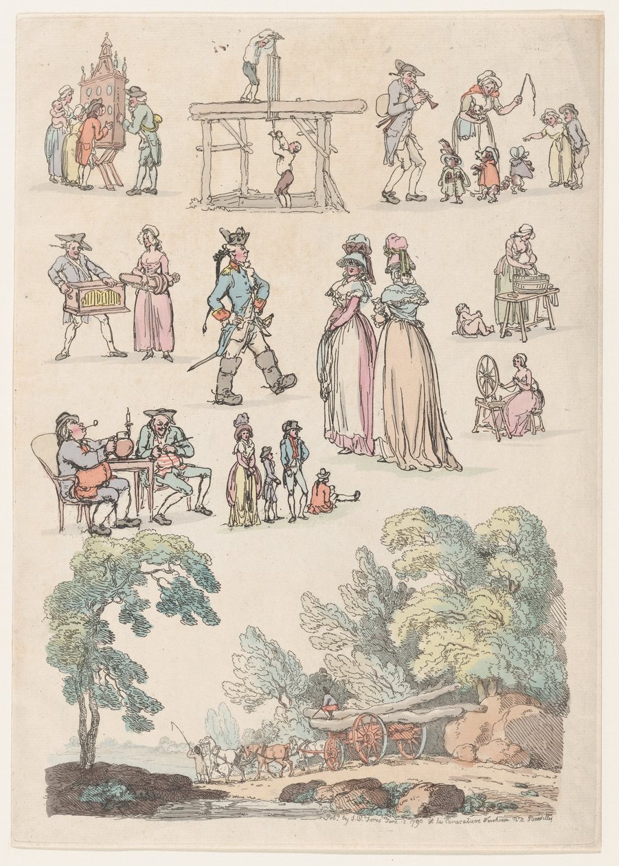 Taulu 5, Figuurien, maisemien ja karjan ääriviivat... oppijoiden käyttöön, Ju..., 18. kesäkuuta 1790. tekijältä Thomas Rowlandson
