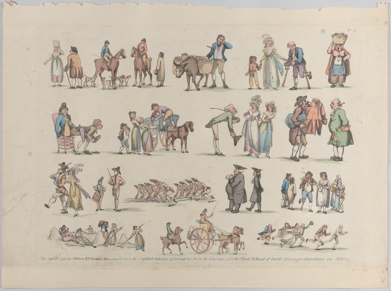 Taulu 6, Figuurien, maisemien ja karjan ääriviivat... oppijoiden käyttöön, Ju..., 20. kesäkuuta 1790. tekijältä Thomas Rowlandson