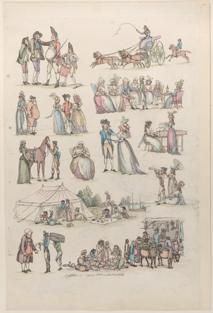 Taulu 7, Figuurien, maisemien ja karjan ääriviivat... oppijoiden käyttöön, Ju..., 27. kesäkuuta 1790. tekijältä Thomas Rowlandson