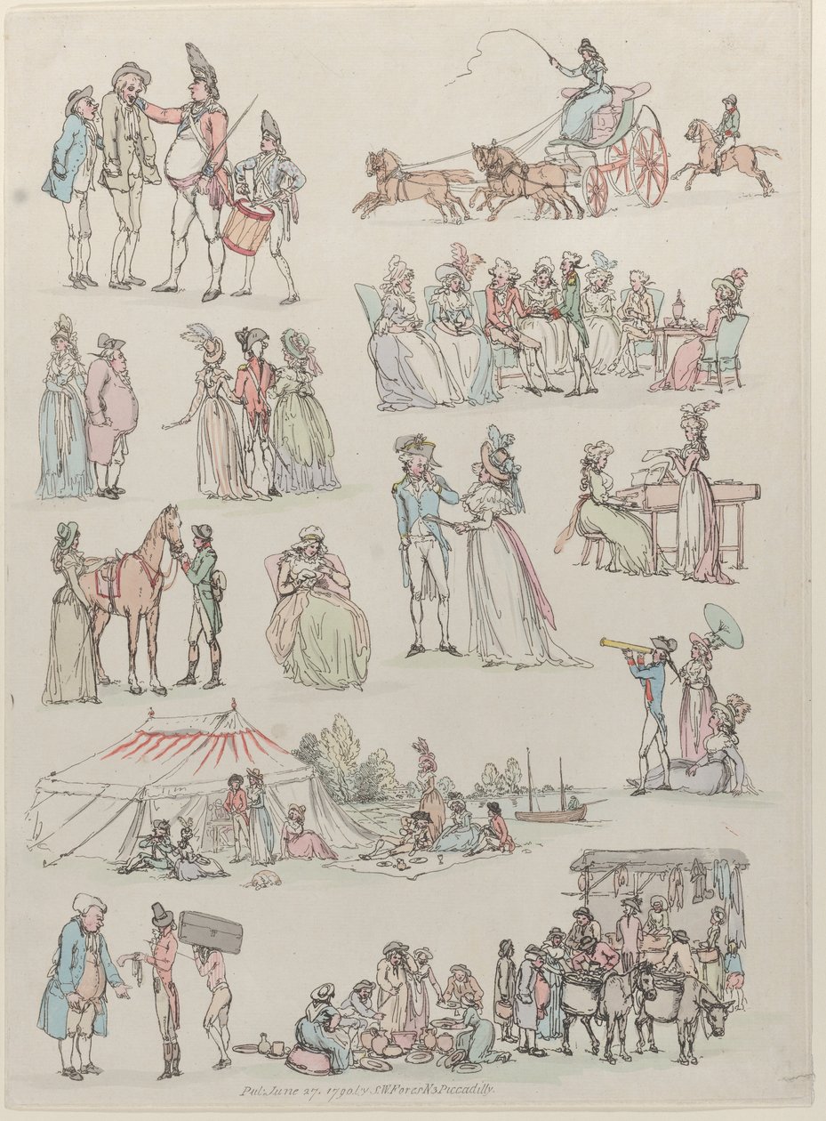 Taulu 7, Figuurien, maisemien ja karjan ääriviivat... oppijoiden käyttöön, Ju..., 27. kesäkuuta 1790. tekijältä Thomas Rowlandson