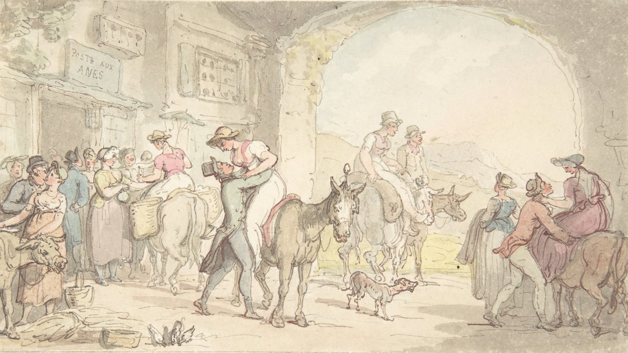 Pleasure of a Poste aux Anes, Sentimental Travels, noin. 1821. tekijältä Thomas Rowlandson