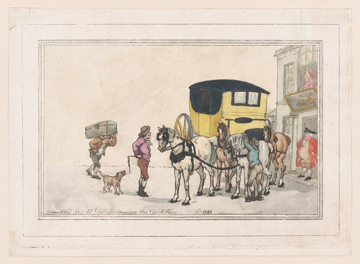 Post Boys and Post Horses White Hart Innissä, 15. joulukuuta 1787, 15. joulukuuta 1787. tekijältä Thomas Rowlandson