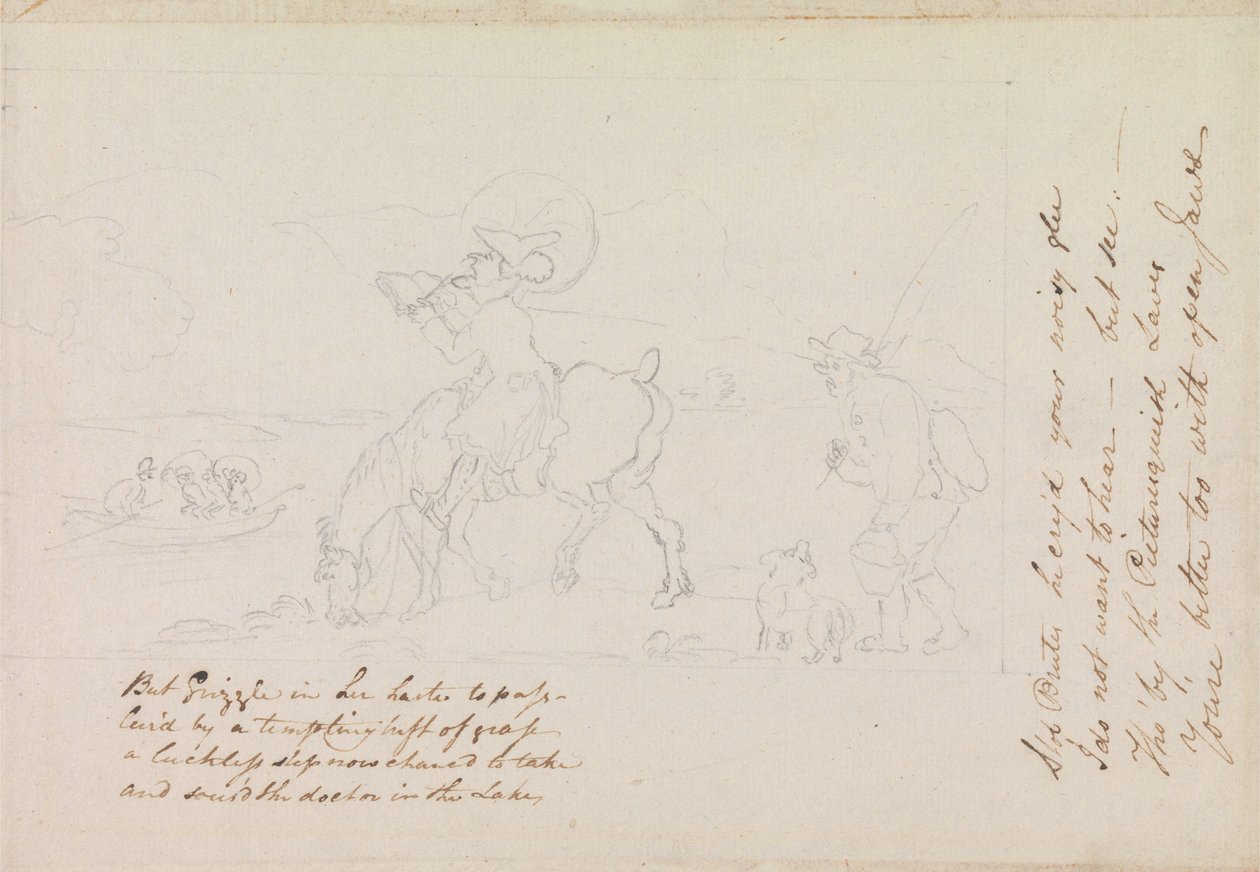 Valmisteluluonnos teokseen ”Dr Syntax Sketching the Lake” tekijältä Thomas Rowlandson