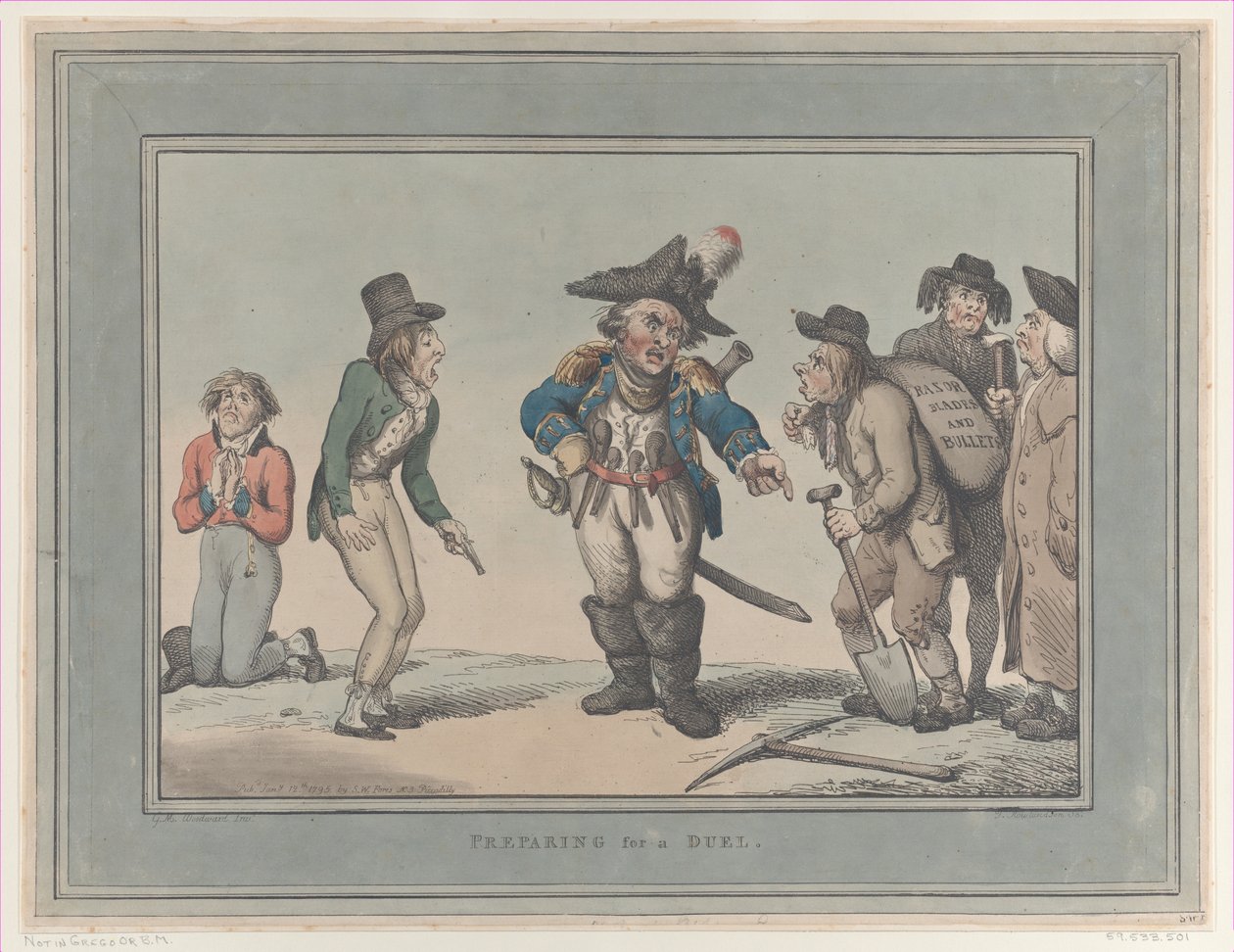 Valmistautuminen kaksintaistelua varten, 12. tammikuuta 1795., 12. tammikuuta 1795. tekijältä Thomas Rowlandson