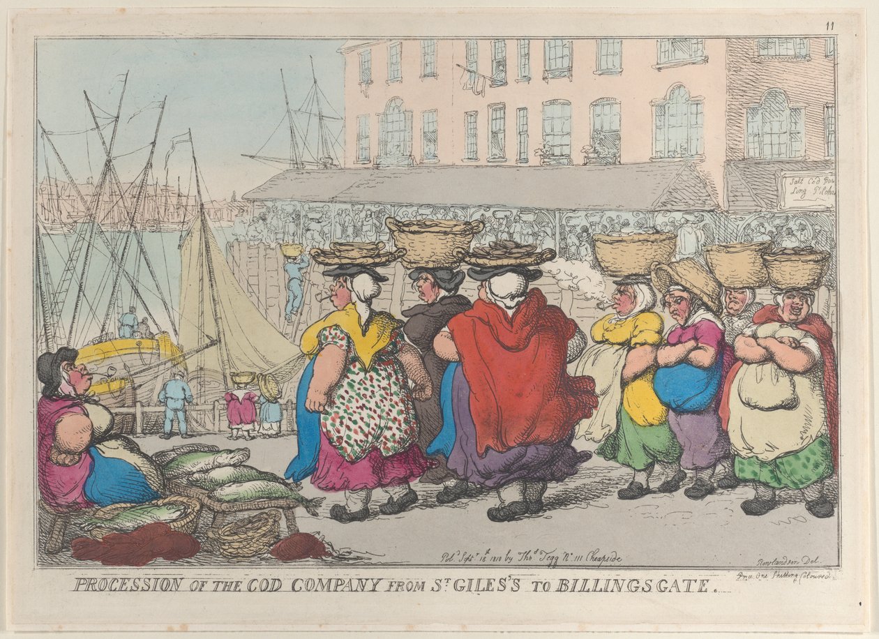 Cod Companyn kulkue St. Gilesista Billingsgateen, 18. syyskuuta..., 18. syyskuuta 1810. tekijältä Thomas Rowlandson