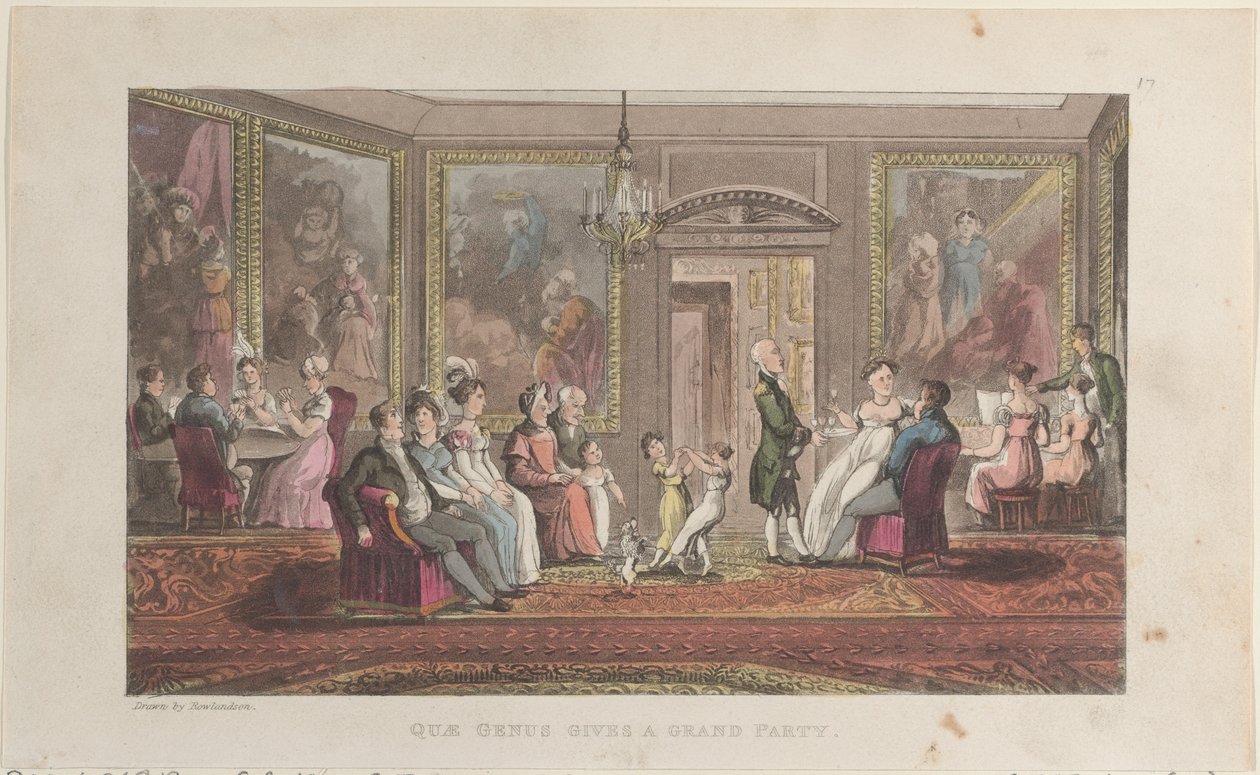 Quae Genus järjestää suuren juhlan, The History of Johnny Quae Genus, The Li..., 1. helmikuuta 1822. tekijältä Thomas Rowlandson