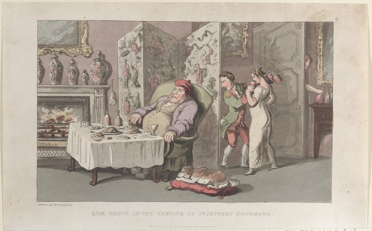 Quae Genus, Sr. Jeffery Gourmandin palveluksessa, The History of Johnny ..., 1. elokuuta 1821. tekijältä Thomas Rowlandson