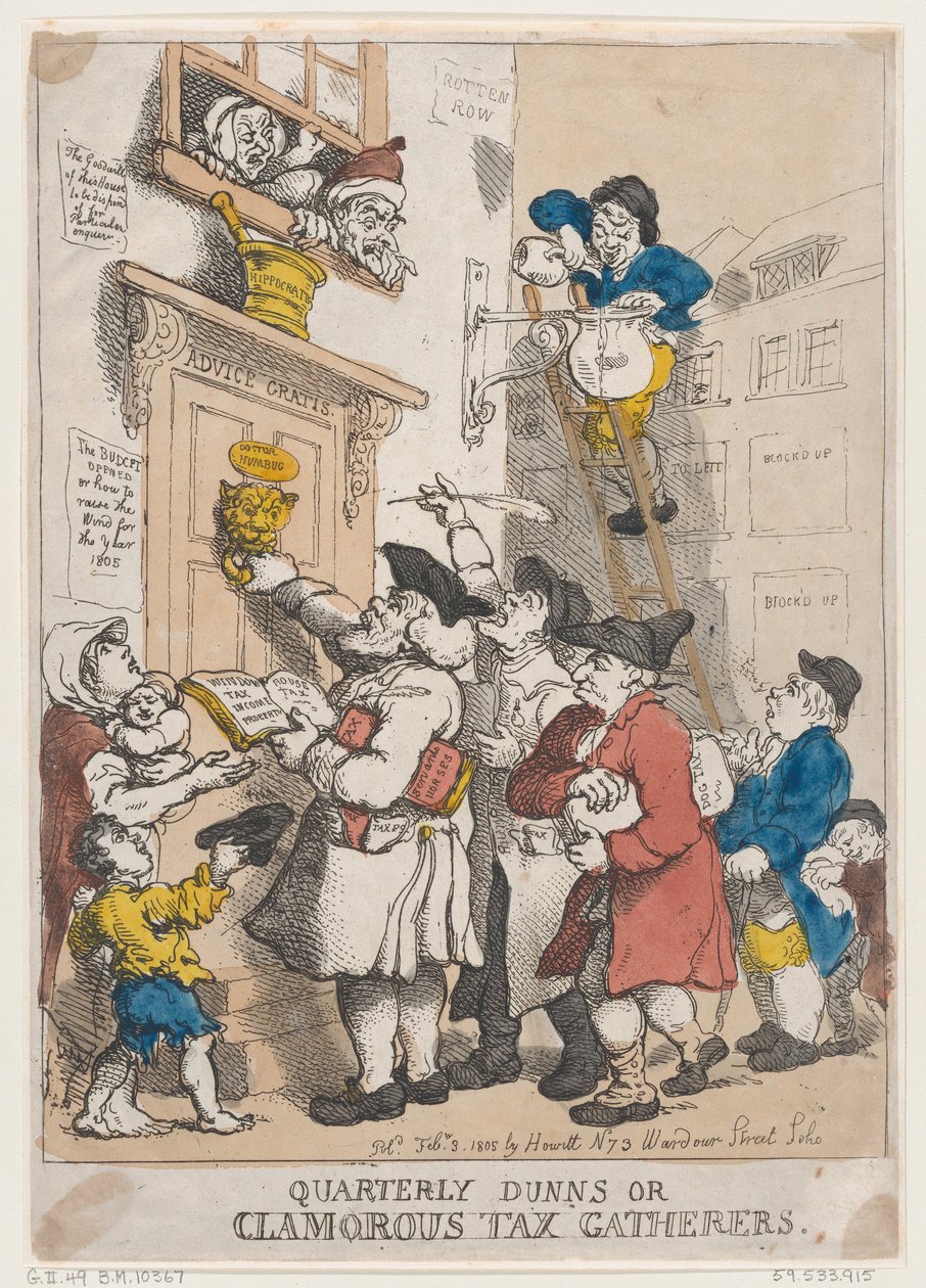 Quarterly Dunns tai Clamorous Tax Gatherers, 3. helmikuuta 1805, 3. helmikuuta 1805. tekijältä Thomas Rowlandson