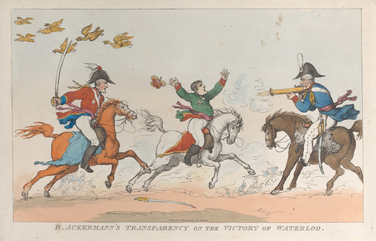R. Ackermannin läpinäkyvyys Waterloon voitosta, 1. kesäkuuta 1815, 1. kesäkuuta 1815. tekijältä Thomas Rowlandson