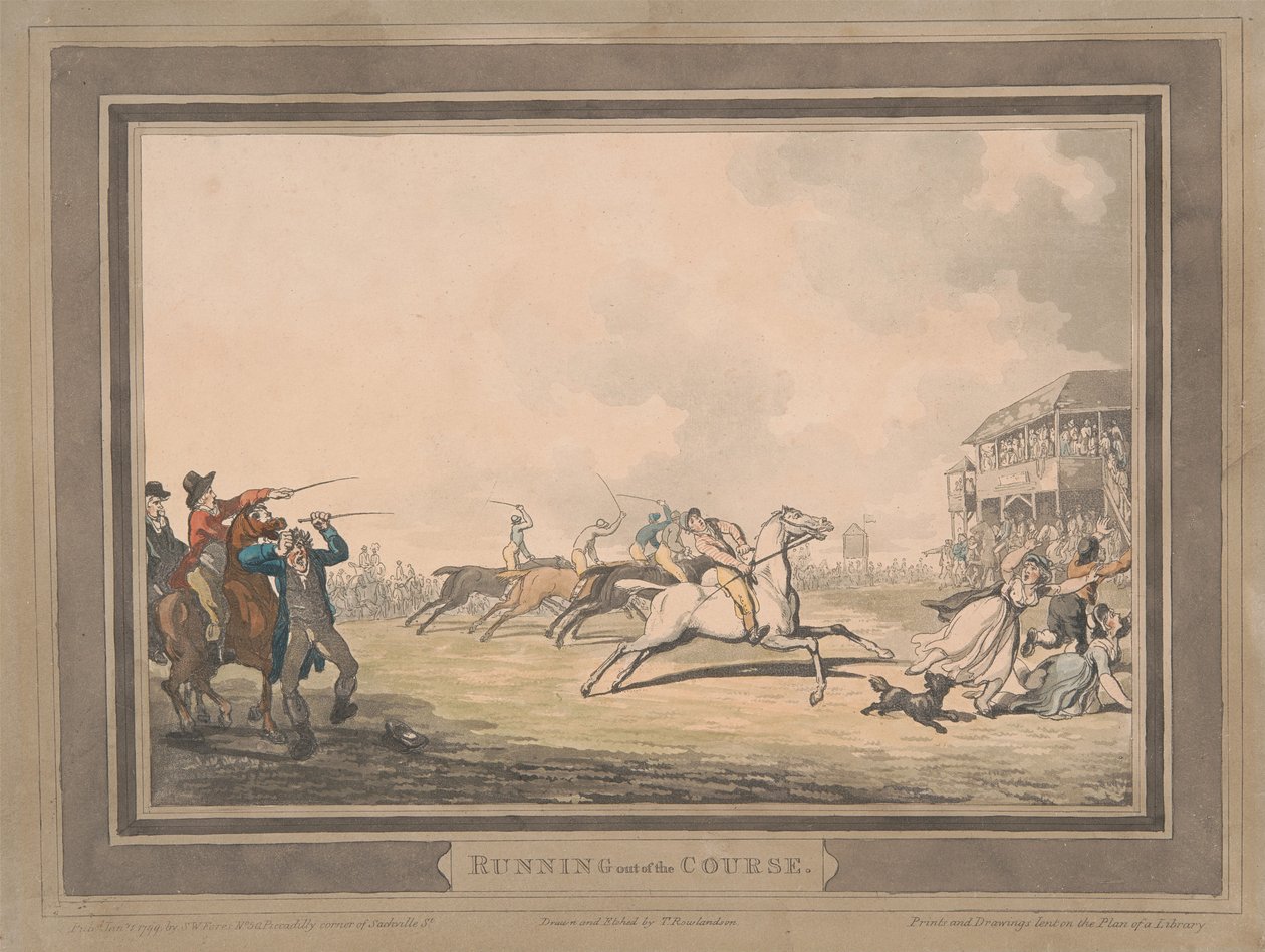 Kilpailu [kuuden kappaleen sarja]:  5. Radan ulkopuolelle ajaminen tekijältä Thomas Rowlandson