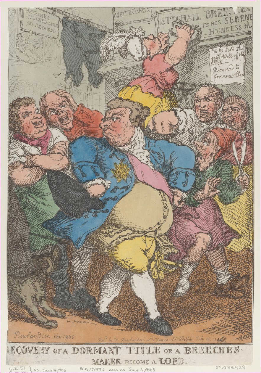 Toipuminen lepotilasta tai polvihousujen valmistajasta Becom..., [14. heinäkuuta 1805], julkaistu uudelleen 14. heinäkuuta 1812. tekijältä Thomas Rowlandson
