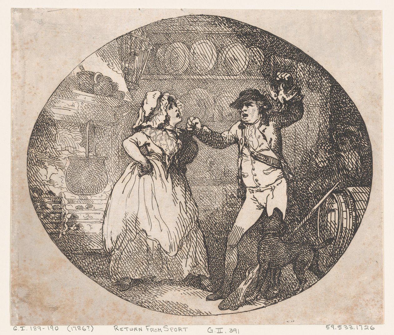 Paluu Urheilusta, 1786 ., 1786 . tekijältä Thomas Rowlandson