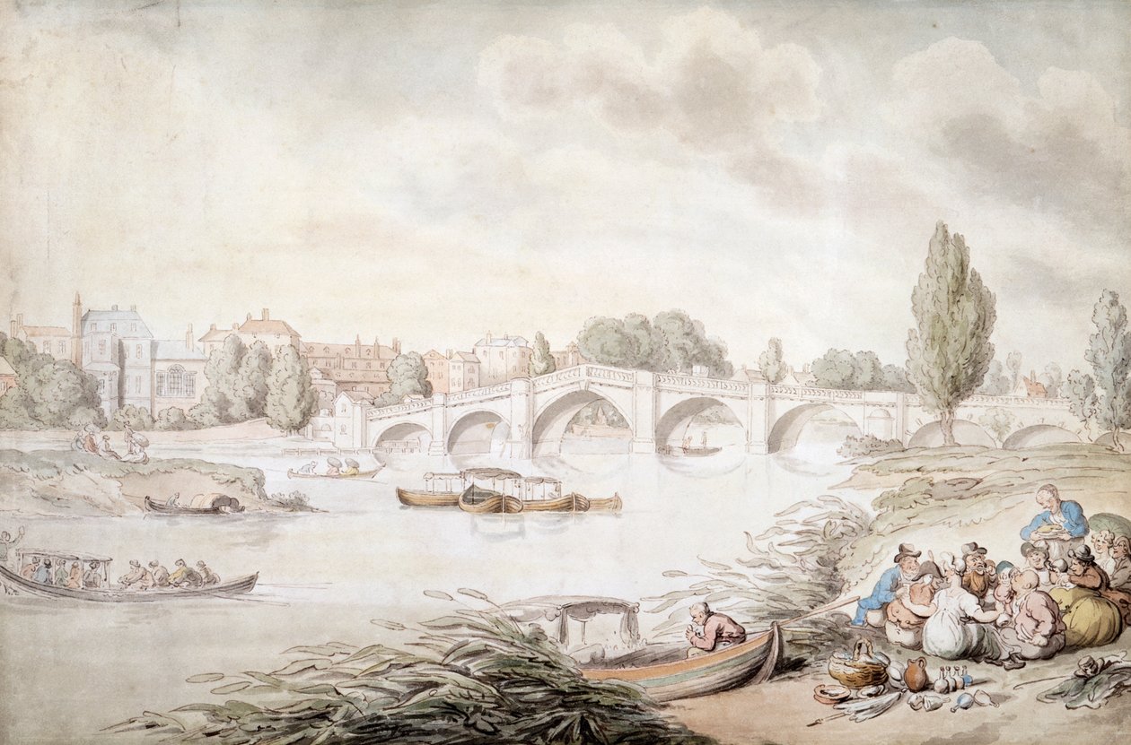 Richmond Bridge, Lontoo, c1780-c1820 tekijältä Thomas Rowlandson