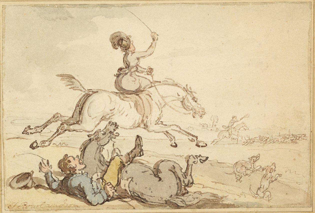 Metsästykseen heitetty ratsastaja tekijältä Thomas Rowlandson