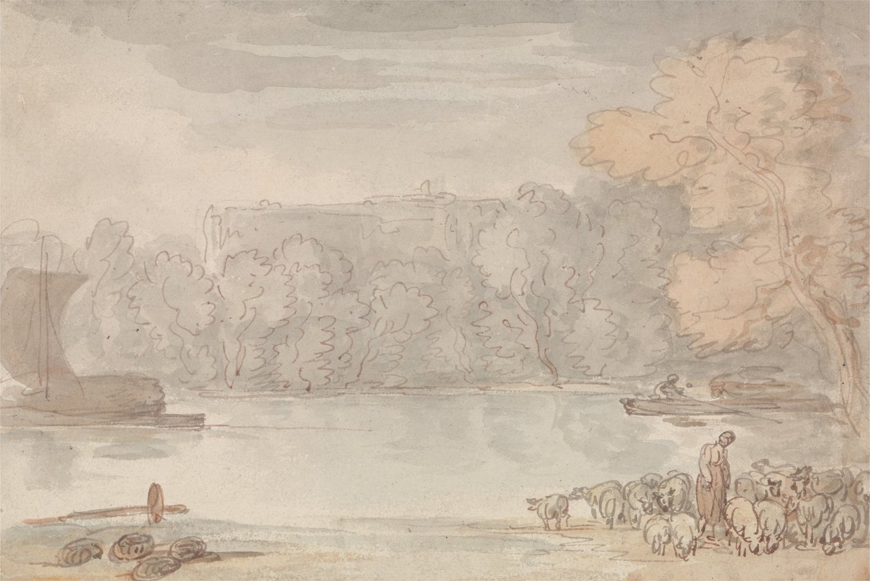 Jokimaisema (Temza Etonissa) tekijältä Thomas Rowlandson