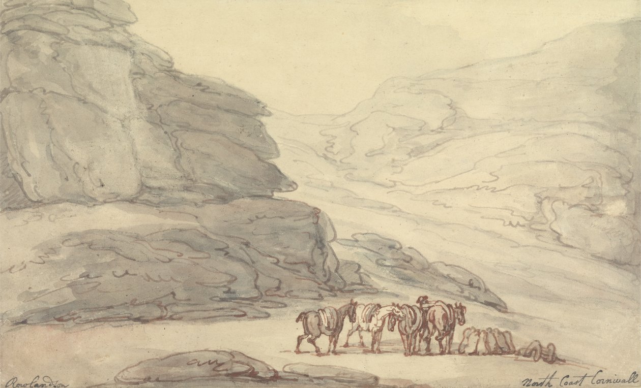 Kalliomainen kohtaus pohjoisrannikolla, Cornwallissa (kynä ja muste ja akvarelli paperille) tekijältä Thomas Rowlandson