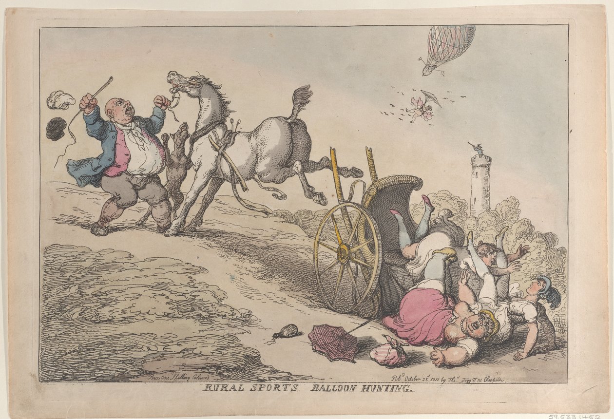 Maaseutuurheilu: Ilmapallojen metsästys, 25. lokakuuta 1811, 25. lokakuuta 1811. tekijältä Thomas Rowlandson