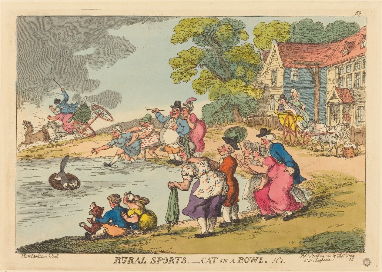 Maaseudun urheilu. Kissa kulhossa. Nro 1 tekijältä Thomas Rowlandson