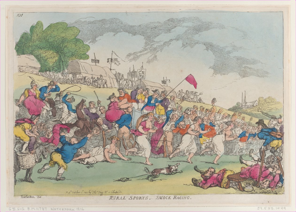 Maaseutuurheilu, Smock Racing, [1. lokakuuta 1811], uusintapainos, [1. lokakuuta 1811], uusintapainos. tekijältä Thomas Rowlandson
