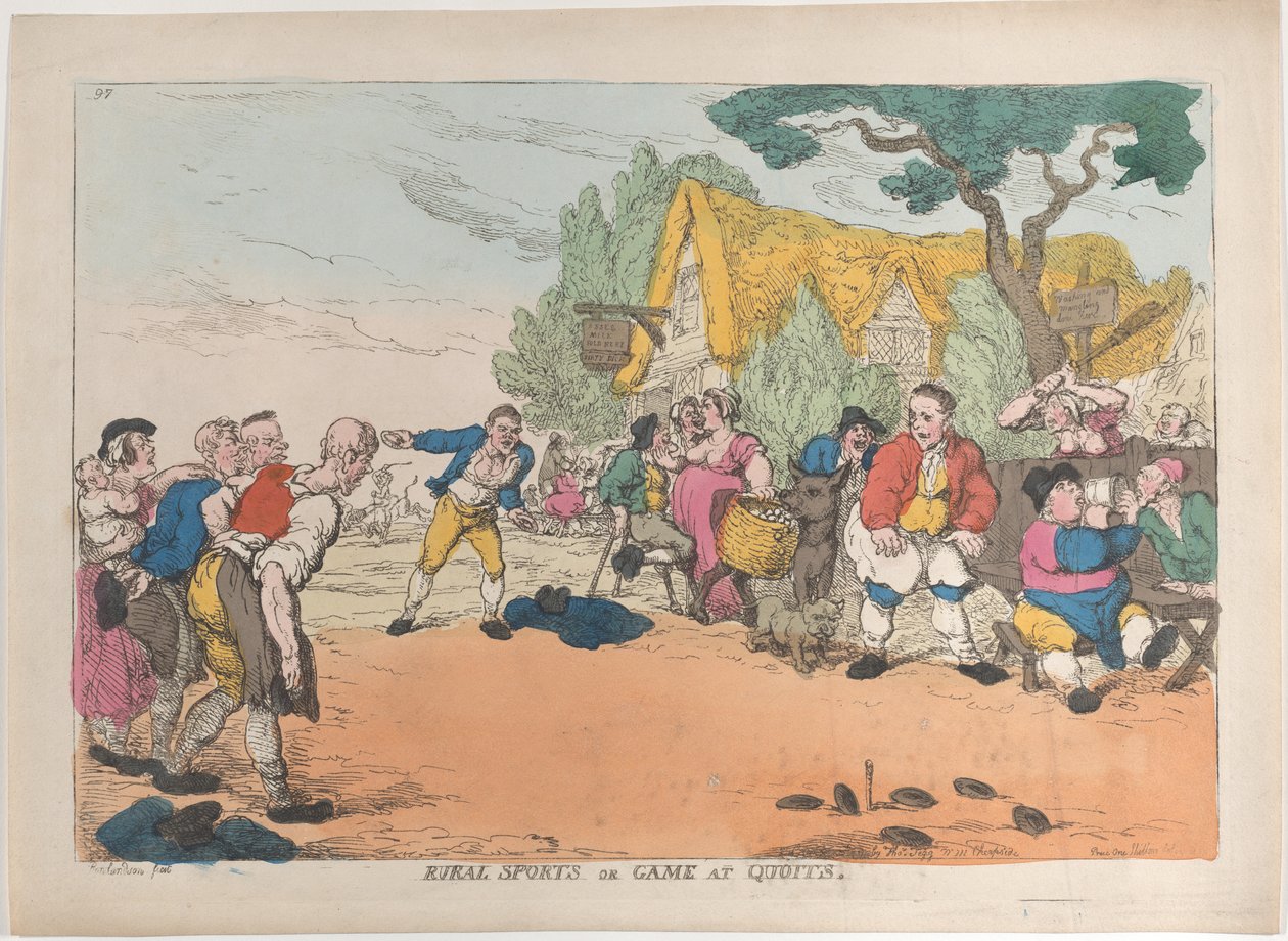 Maaseutuurheilu tai peli Quoitsissa, 30. lokakuuta 1811, 30. lokakuuta 1811. tekijältä Thomas Rowlandson