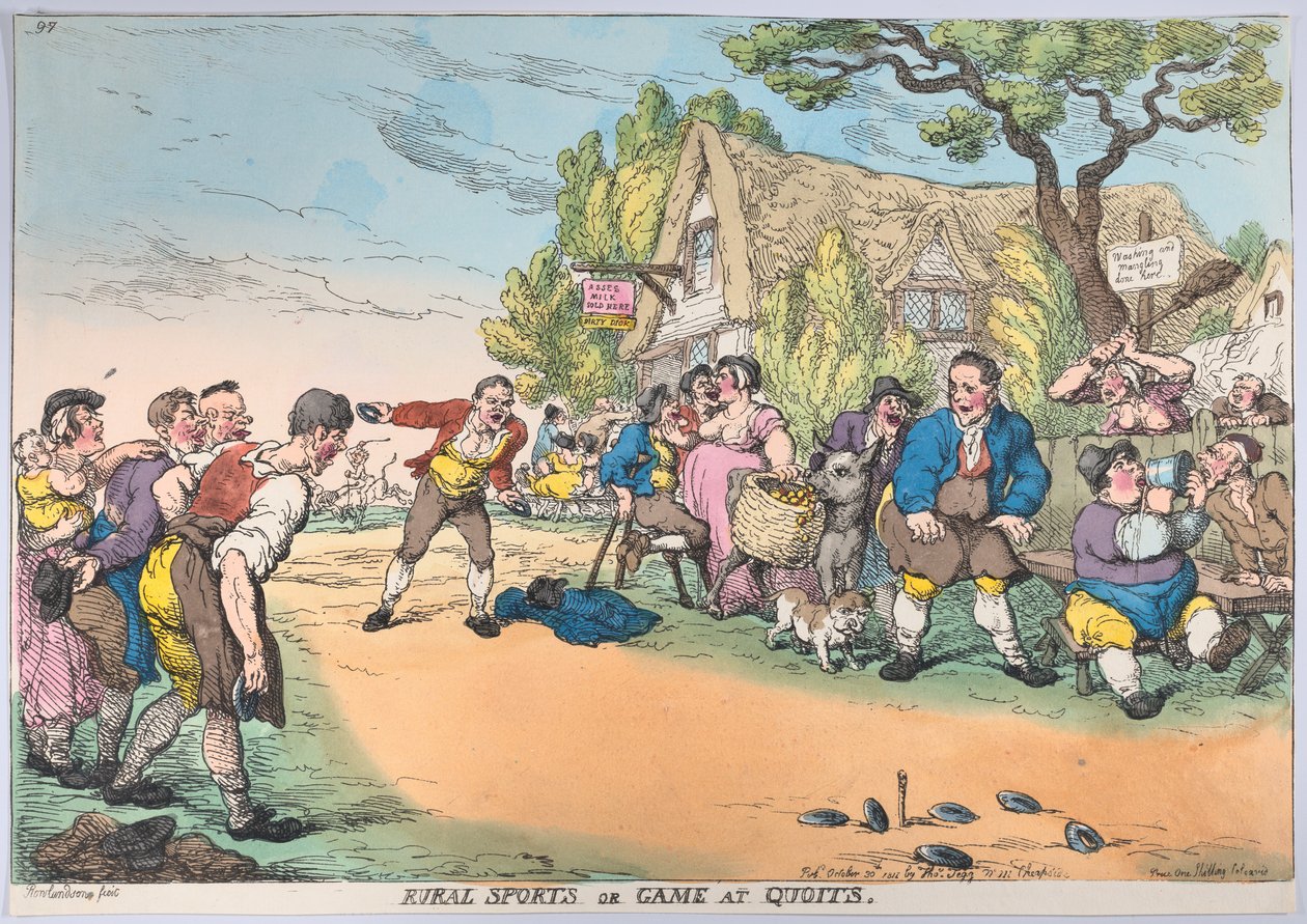 Maaseutuurheilu tai peli Quoitsissa, 30. lokakuuta 1811, 30. lokakuuta 1811. tekijältä Thomas Rowlandson