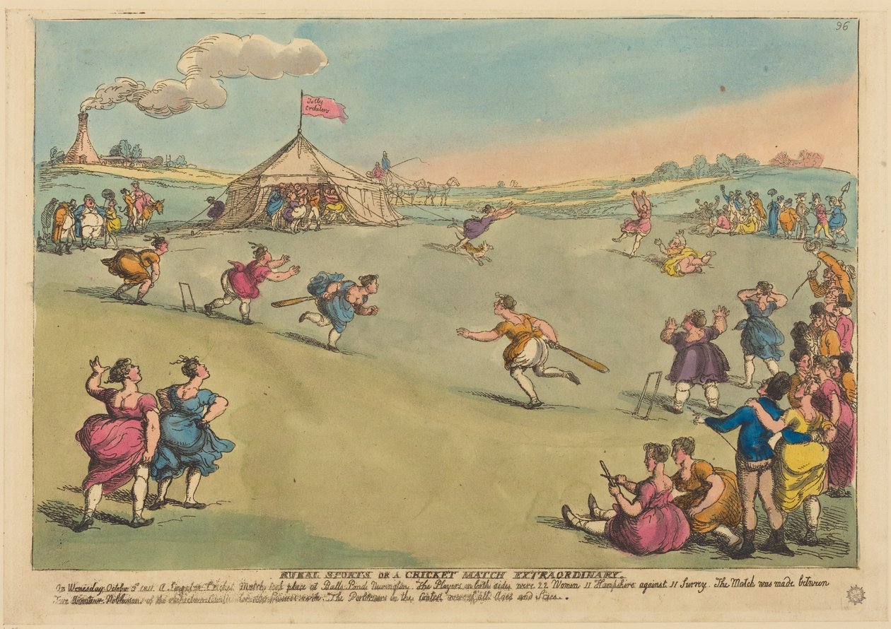 Maaseudun urheilu vai ainutlaatuinen krikettipeli tekijältä Thomas Rowlandson