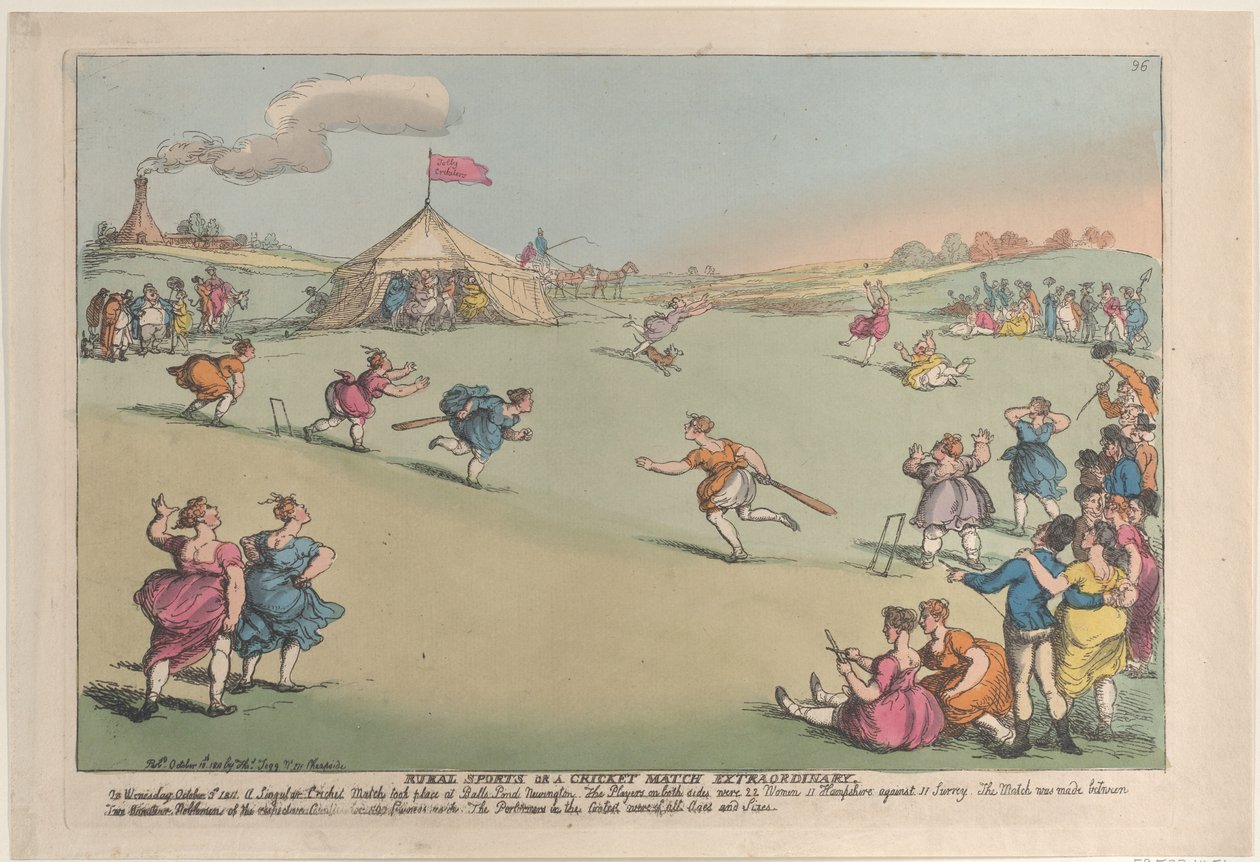 Maaseutuurheilu tai poikkeuksellinen krikettiottelu, 10. lokakuuta 1811, 10. lokakuuta 1811. tekijältä Thomas Rowlandson