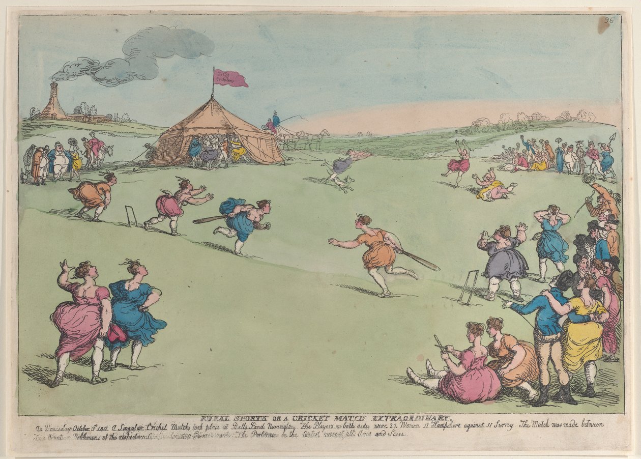 Maaseutuurheilu tai poikkeuksellinen krikettiottelu, 10. lokakuuta 1811, 10. lokakuuta 1811. tekijältä Thomas Rowlandson