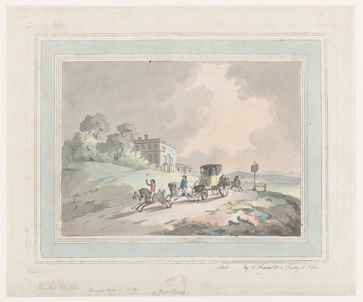 Maalaismainen luonnos eli A Post Chaise Travelling, 1785-99., 1785-99. tekijältä Thomas Rowlandson