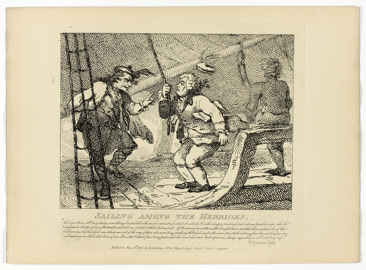 Purjehdus Hebrideillä, Boswellin Hebridien kiertomatkasta. tekijältä Thomas Rowlandson