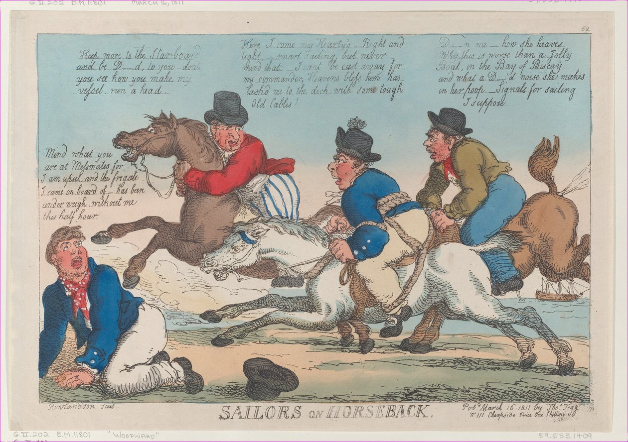 Merimiehet hevosen selässä, 16. maaliskuuta 1811, 16. maaliskuuta 1811. tekijältä Thomas Rowlandson