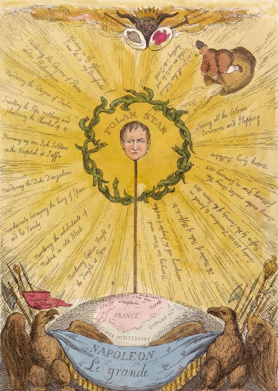 Satiirinen poliittinen sarjakuva Napoleonista tekijältä Thomas Rowlandson