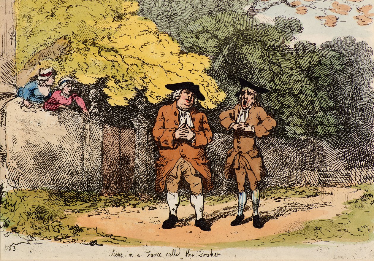 Kohtaus farssissa nimeltä Quaker tekijältä Thomas Rowlandson
