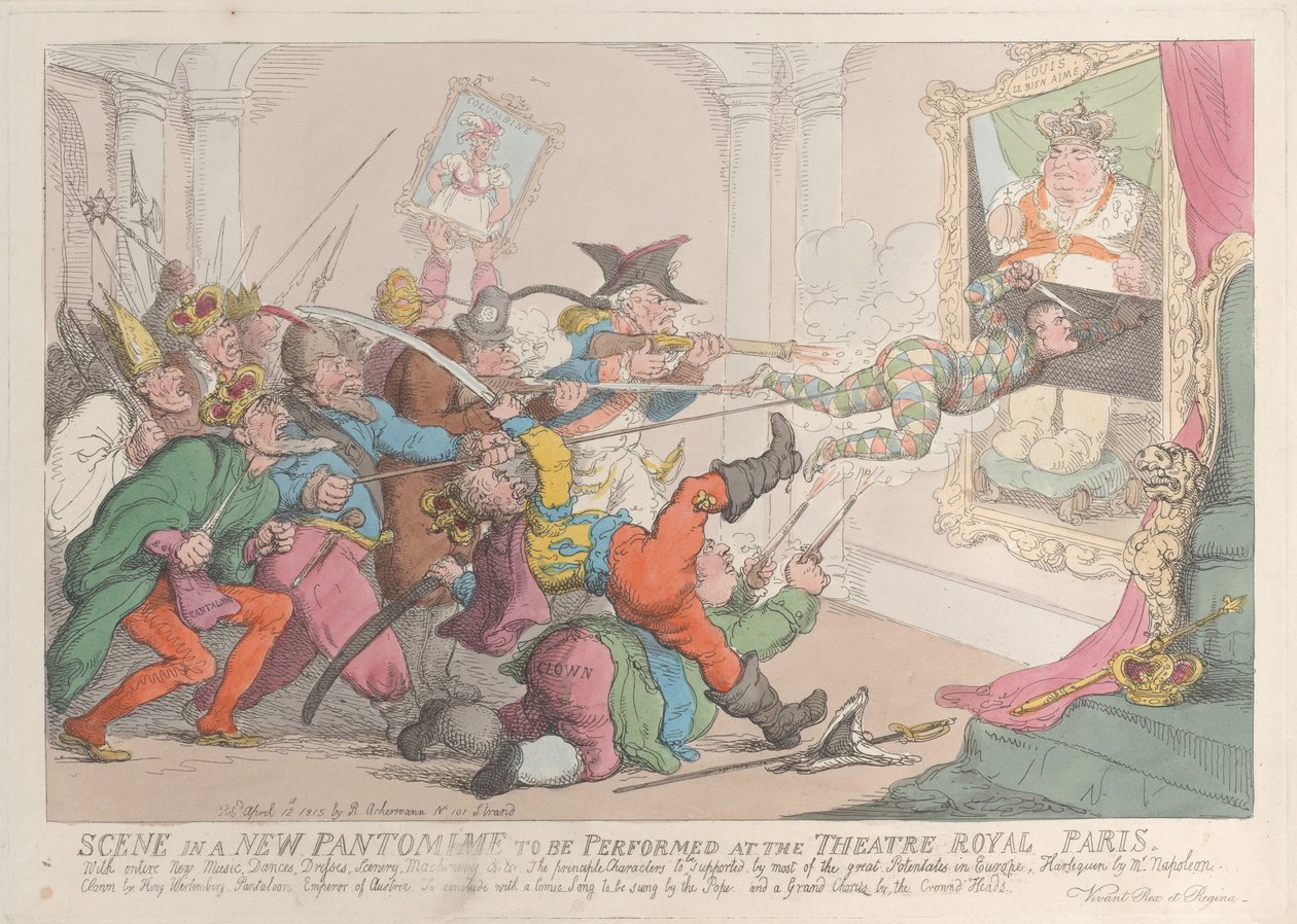 Kohtaus uudessa pantomiimissa, joka esitetään Theatre Royalissa Pariisissa, 12. huhtikuuta 1815, 12. huhtikuuta 1815 tekijältä Thomas Rowlandson