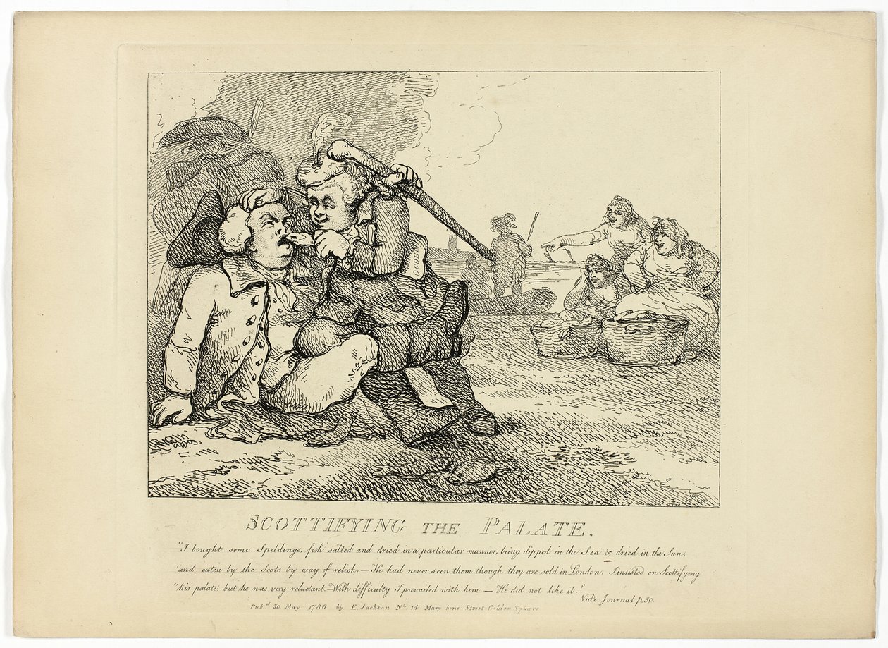 Scottifiying the Palate, Boswellin Hebridien kiertomatkasta. tekijältä Thomas Rowlandson