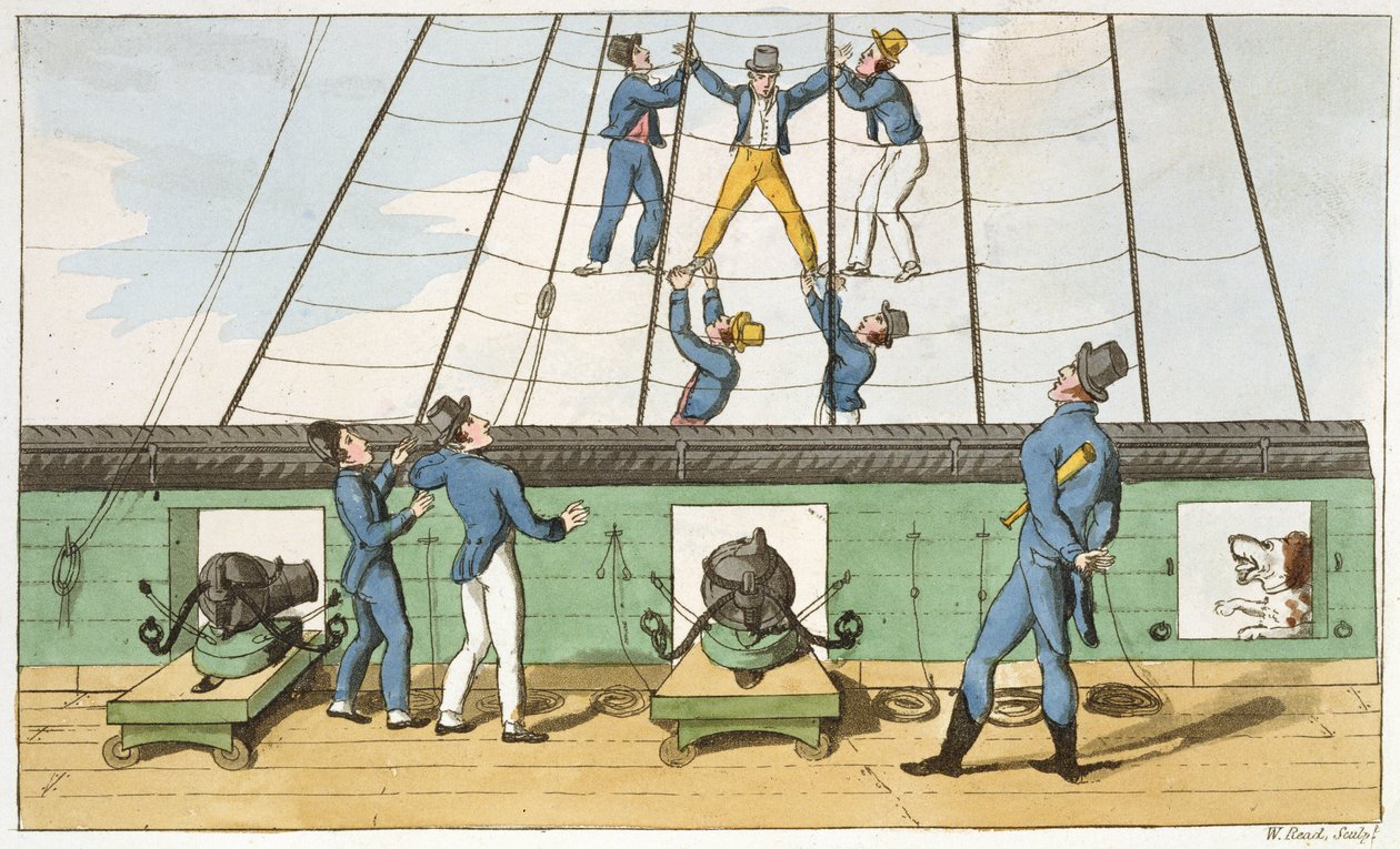 Takilassa takavarikoitu levy John Mitfordin (1782-1831) teoksesta The Adventures of Johnny Newcome in the Navy, kaiverrettu W. Read, 1818 tekijältä Thomas Rowlandson