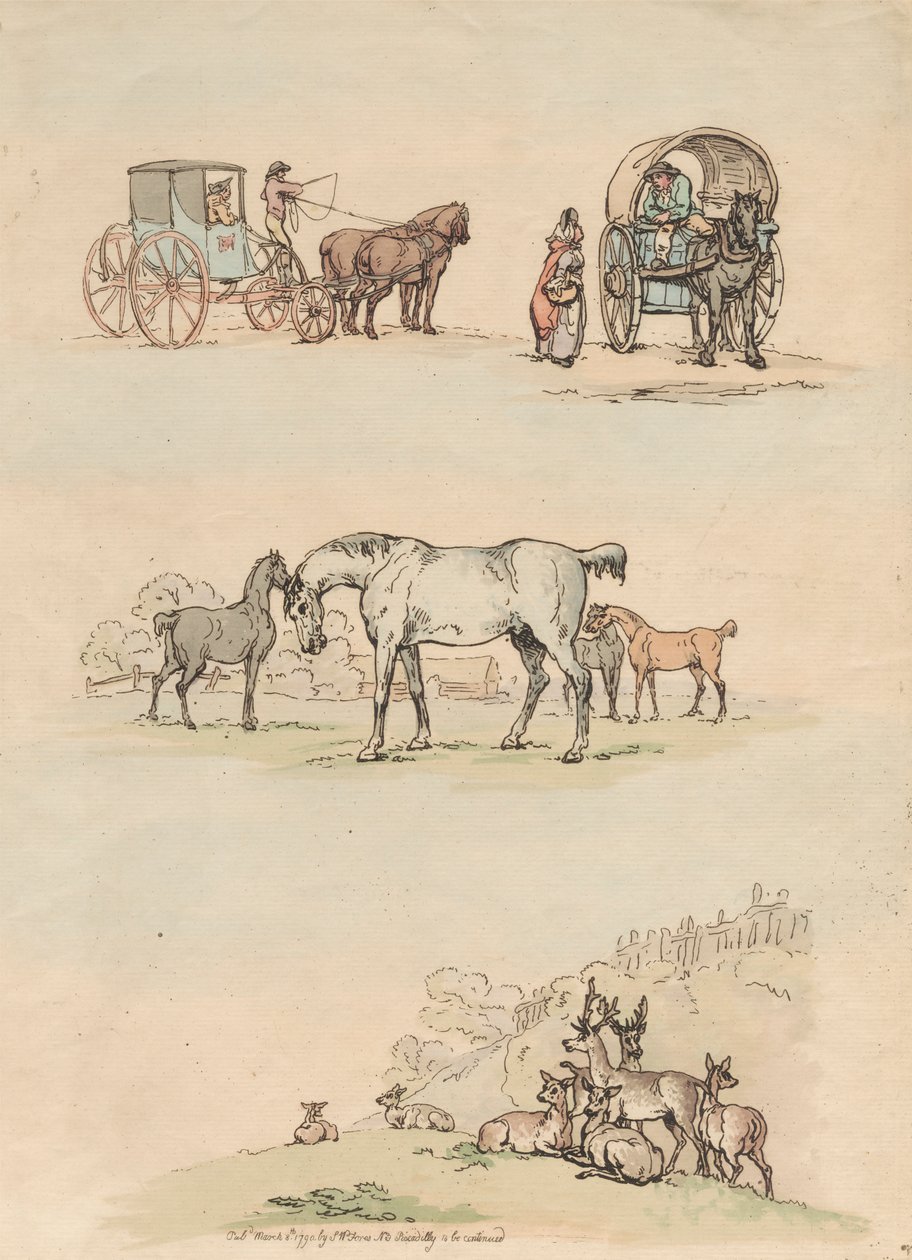 Kuusitoista sarja: Figuurien ja maisemien ääriviivat tekijältä Thomas Rowlandson