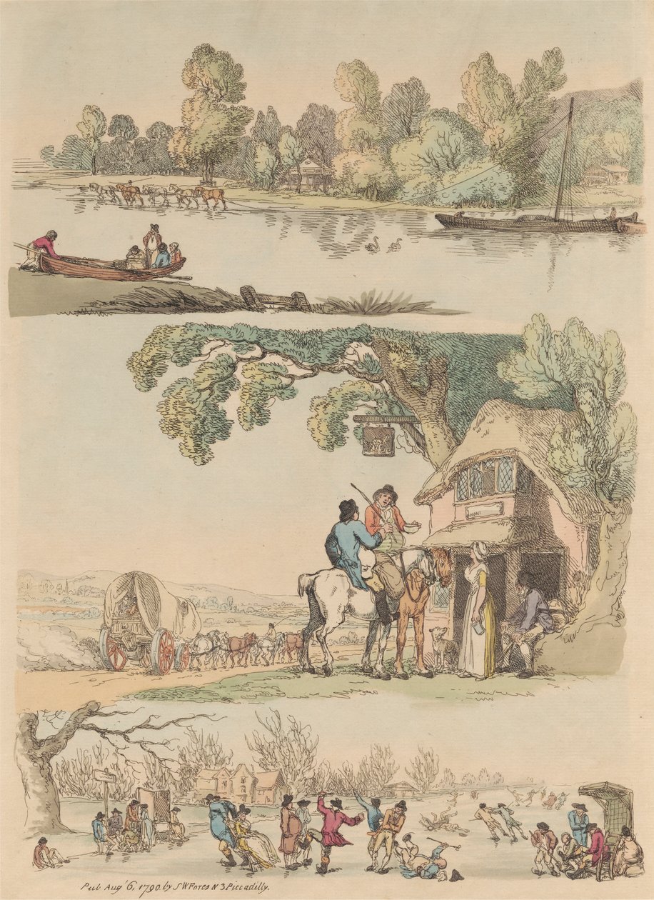 Kuusitoista sarja: Figuurien ja maisemien ääriviivat tekijältä Thomas Rowlandson
