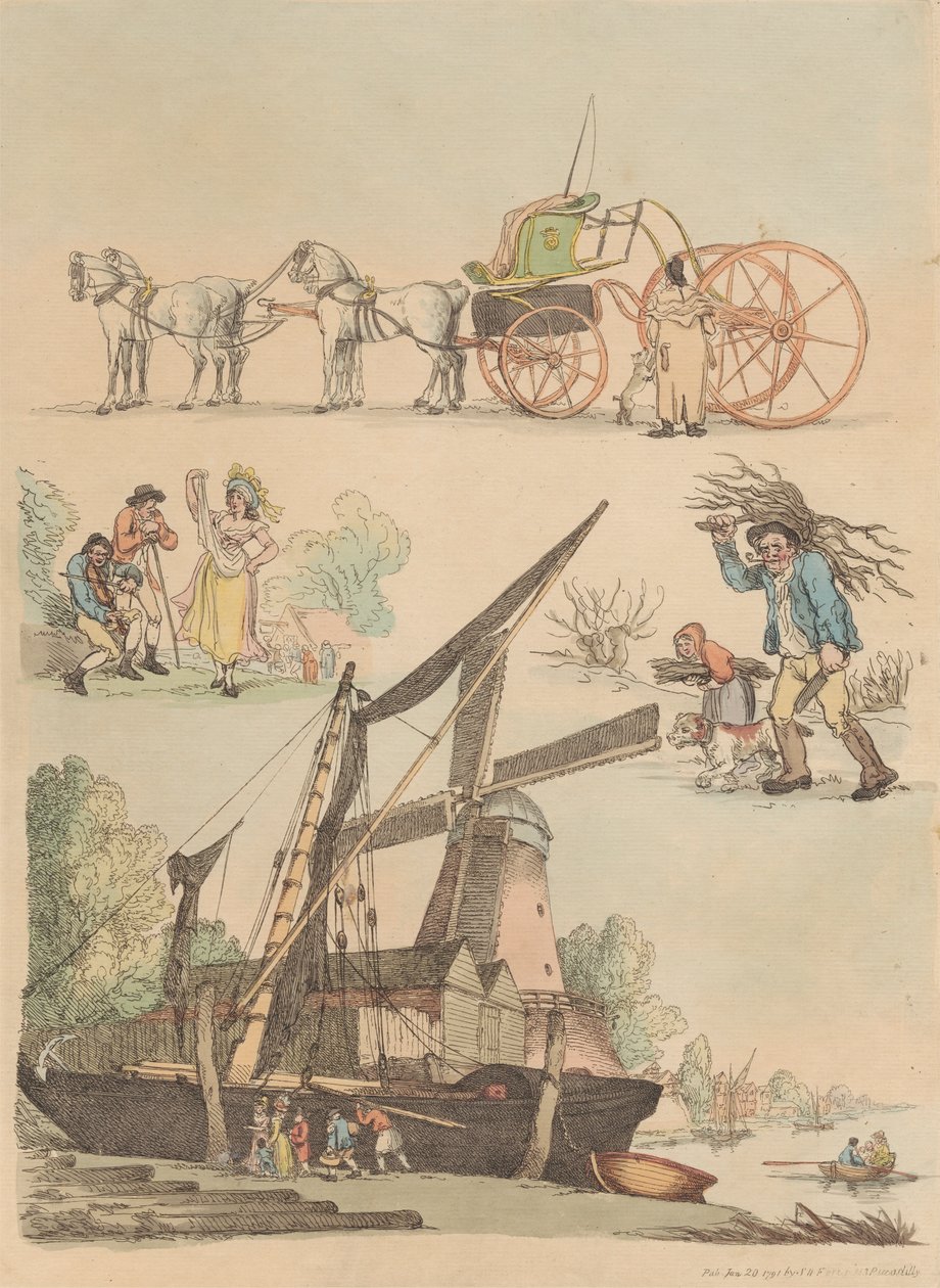 Kuusitoista sarja: Figuurien ja maisemien ääriviivat tekijältä Thomas Rowlandson