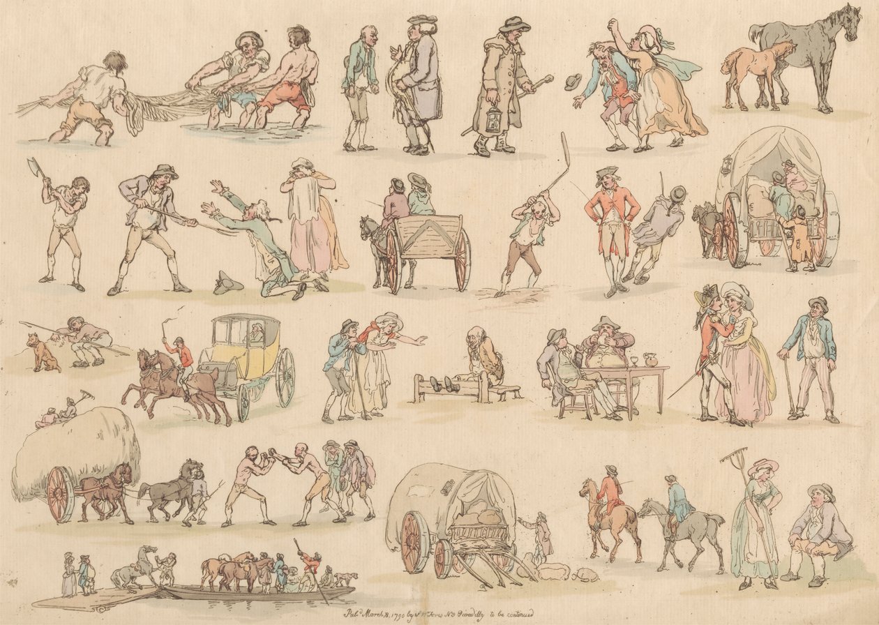 Kuusitoista sarja: Figuurien ja maisemien ääriviivat tekijältä Thomas Rowlandson