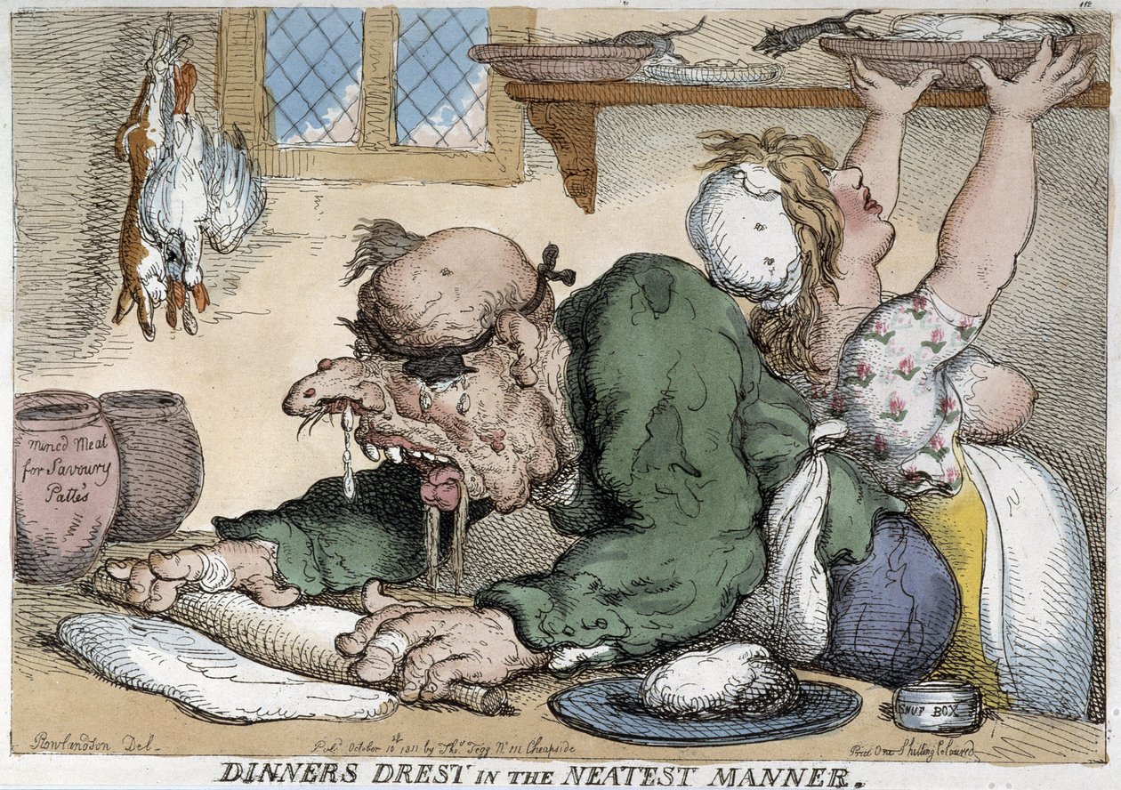 Sairas mies valmistaa ateriaa - Rowlandsonin sarjakuva tekijältä Thomas Rowlandson