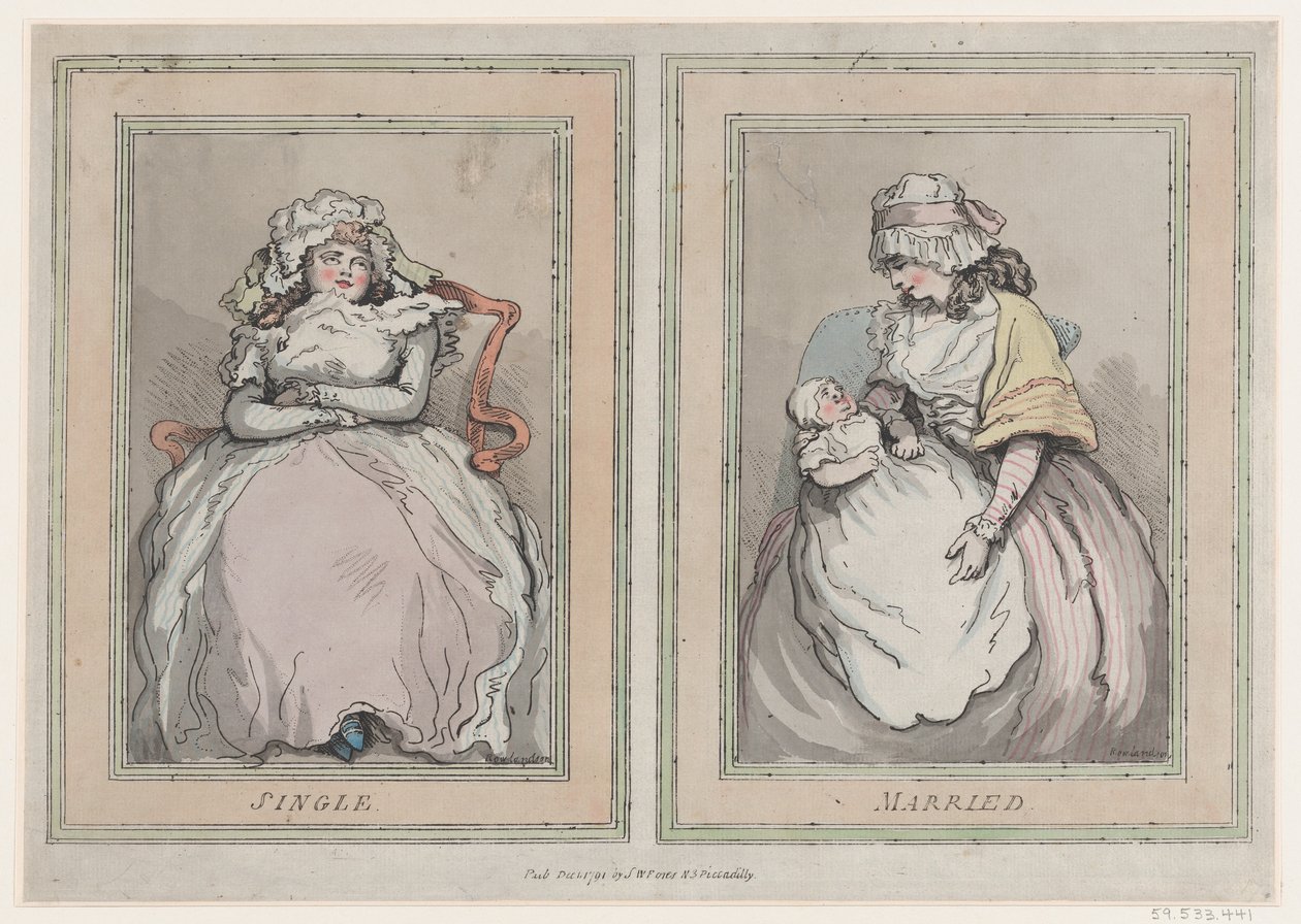Sinkku ja naimisissa, 1. joulukuuta 1791, 1. joulukuuta 1791. tekijältä Thomas Rowlandson
