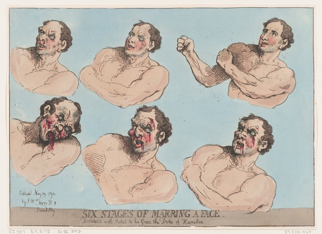 Kasvojen naimisiinmenon kuusi vaihetta, 29. toukokuuta 1792, 29. toukokuuta 1792. tekijältä Thomas Rowlandson