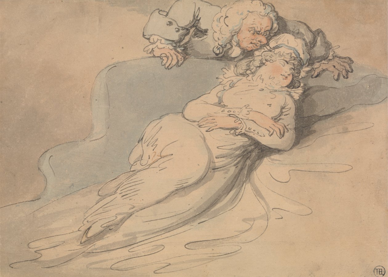 Nukkuva nainen, jota mies katseli tekijältä Thomas Rowlandson