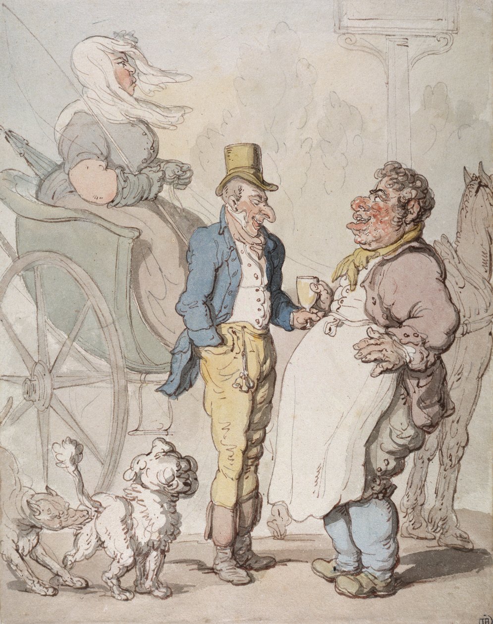 Hoikka Billy, matkailijat nauttimassa virvokkeita (akvarelli paperille) tekijältä Thomas Rowlandson