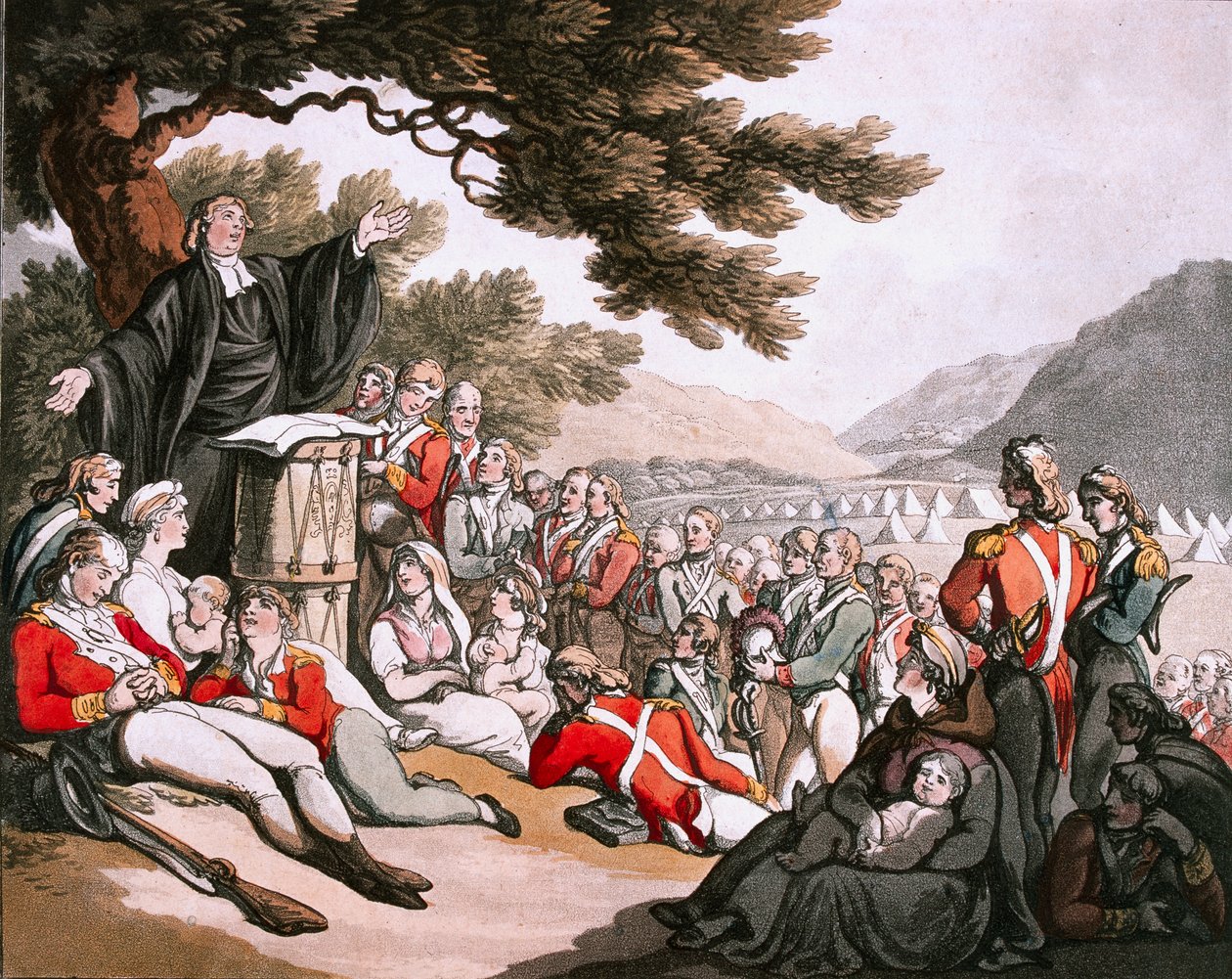 Sotilaat jumalanpalveluksessa, noin 1798 tekijältä Thomas Rowlandson