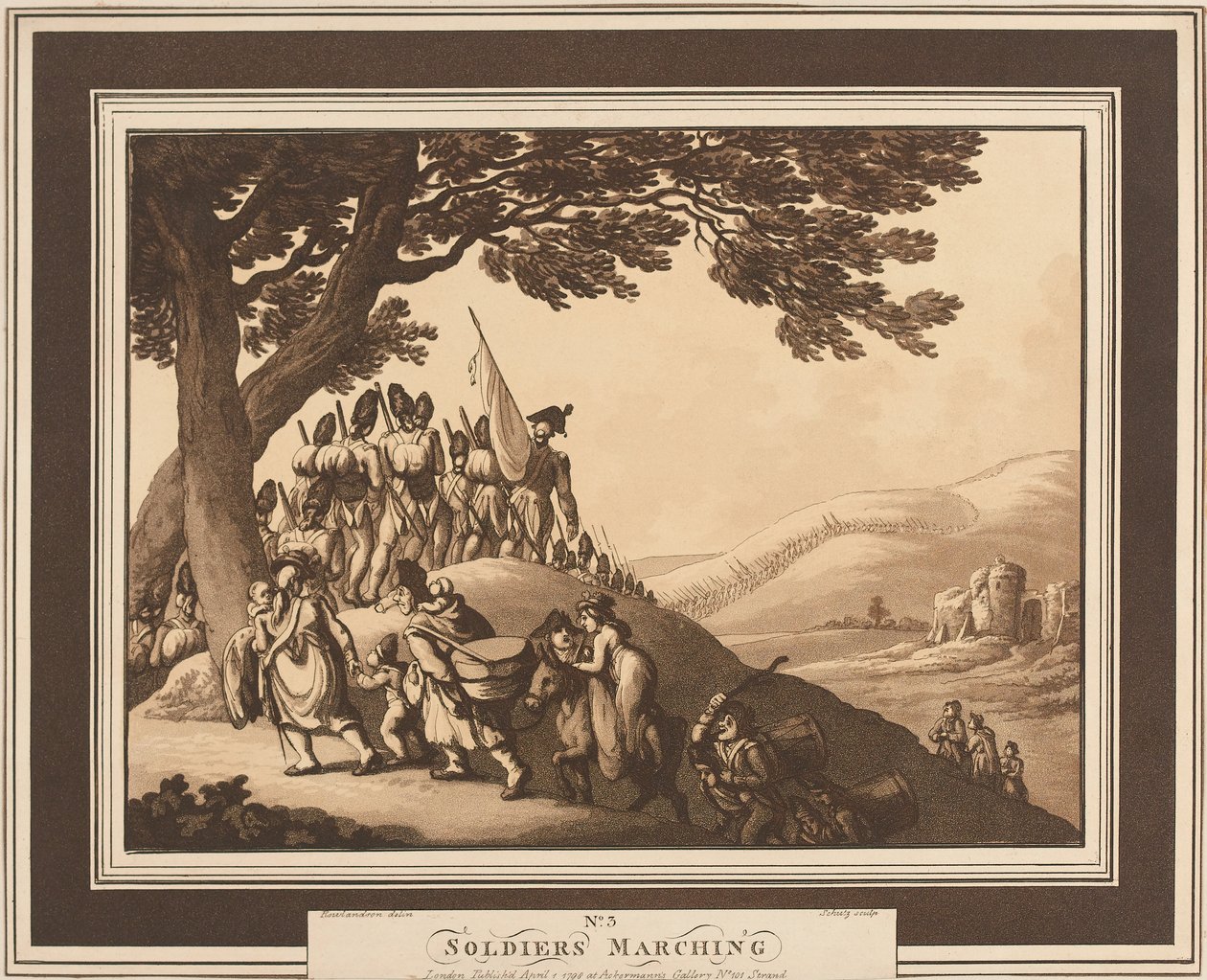 ?Sotilaat marssivat?, n. 1798 tekijältä Thomas Rowlandson