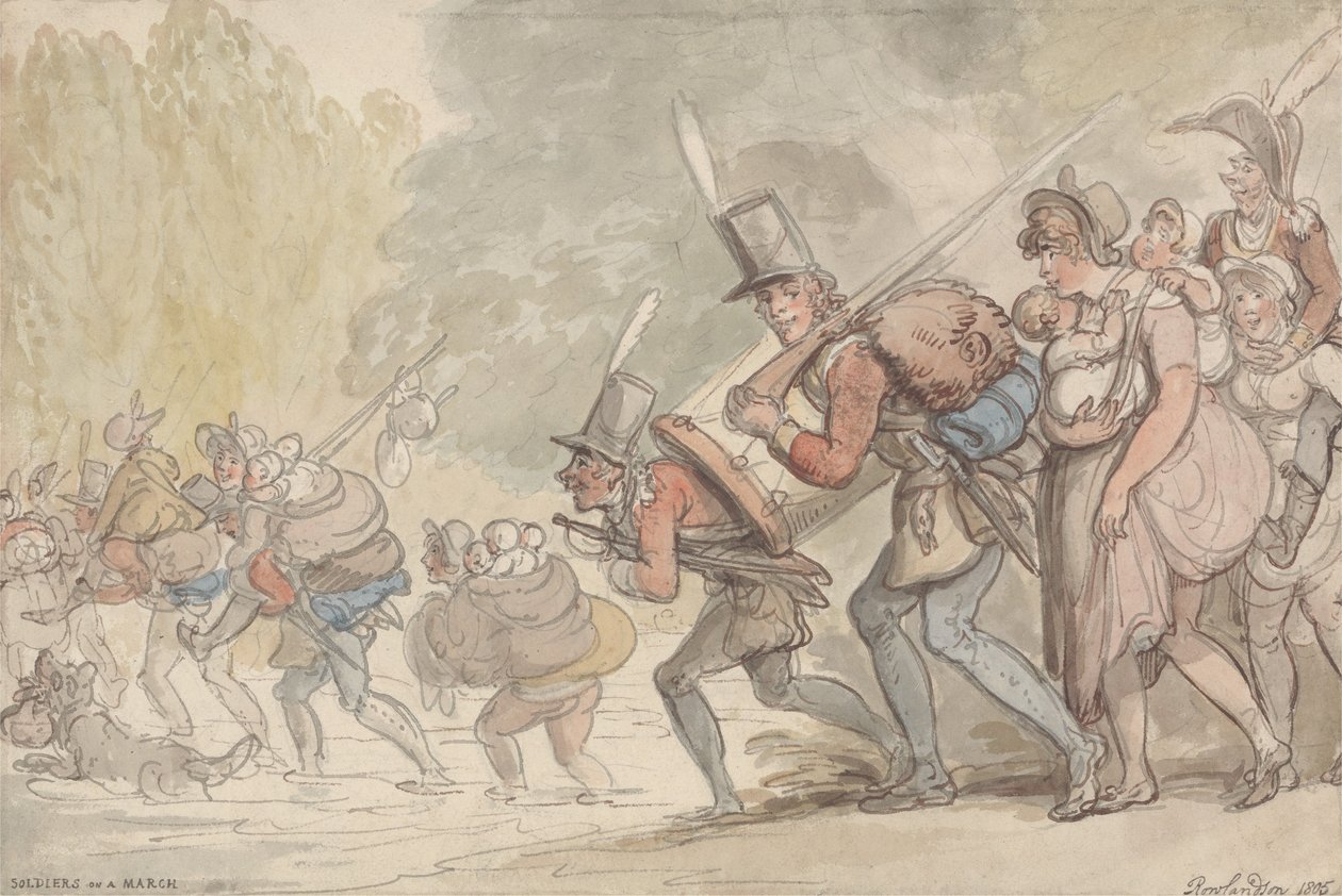 Marssilla olevat sotilaat tekijältä Thomas Rowlandson