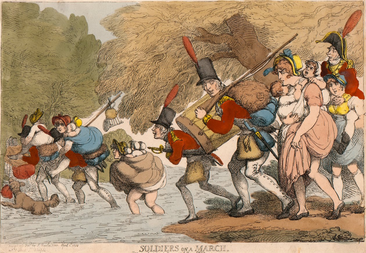 Soldados em Marcha: "Para arrumar seus farrapos e seguir o Tambor" finlandês tekijältä Thomas Rowlandson