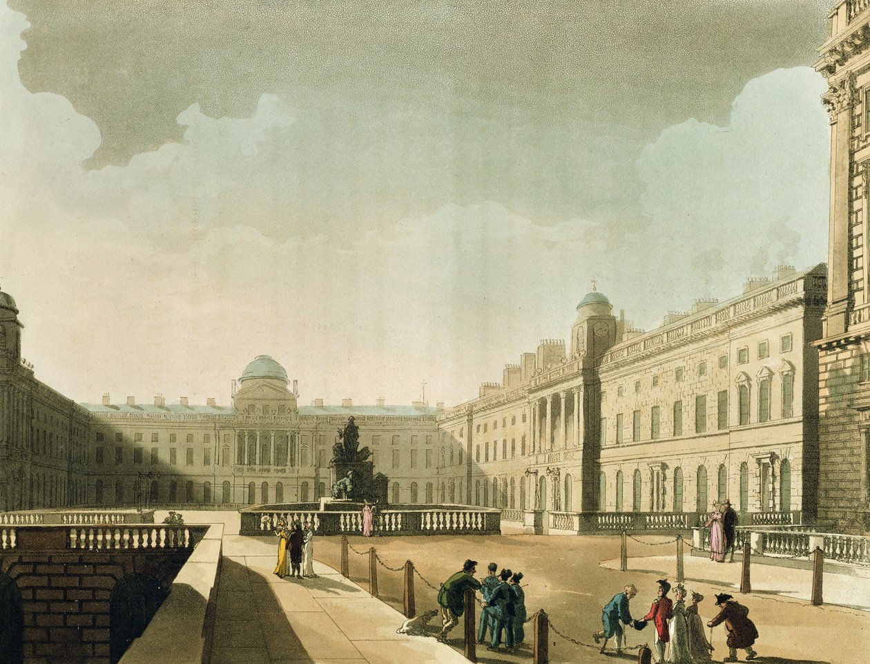 Somerset House, The Strand Ackermannin "Microcosm of London" Vol III:sta, julkaistu vuonna 1809 tekijältä Thomas Rowlandson